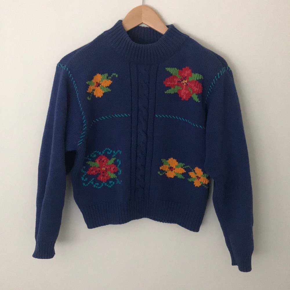 Floral Embroidered Mock Neck Sweater